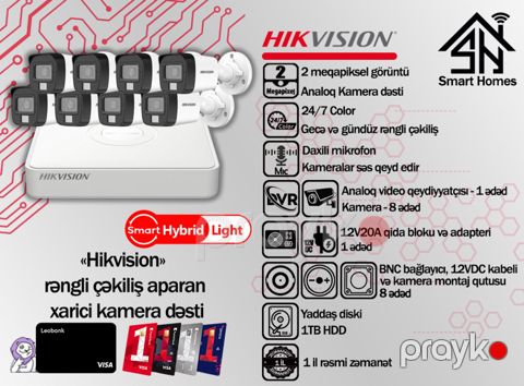 "Hikvision" gecə rəngli çəkiliş aparan səkkizli kamera dəsti — Bakı
