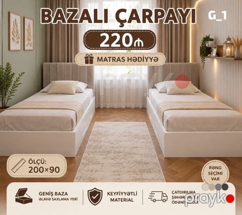 Bazalı çarpayı – ölçü: 200×90 sm Xüsusiyyətlər: - Geniş baza – əlavə — Mehdiabad