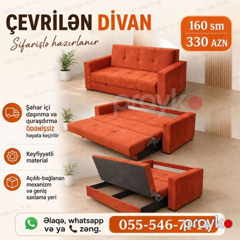 Divan-kravat, Qonaq otağı üçün, Bazalı, Açılan — Bakı