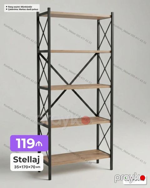 Sənaye üslubunda açıq rəfli stellaj - Ölçü: 35 170 70 sm - 5 — Bakı
