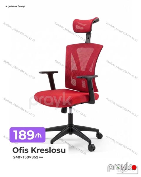 Ofis kreslosu – erqonomik dizaynlı, qırmızı rəng. Xüsusiyyətlər — Bakı
