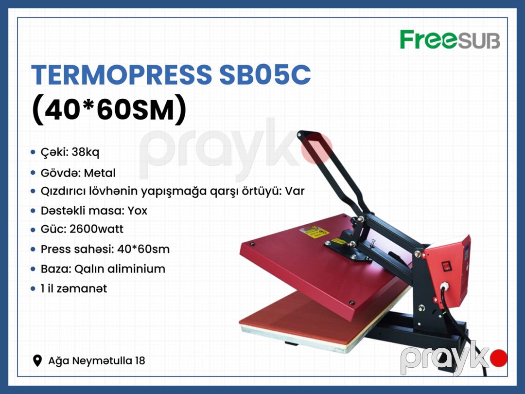 Termopres sublimasiya aparatı Freesub 40x60sm — Biznes və avadanlıq, Bakı (2)