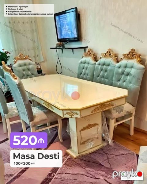 Məhsul: Klassik üslubda Masa Dəsti Ölçü: 100×200 sm Qiymət: 520 — Bakı