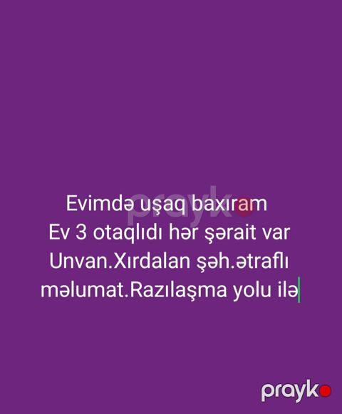 Uşaqlara ev şəraitində baxım xidməti - Xidmət növü: Evimdə uşaq — Xırdalan