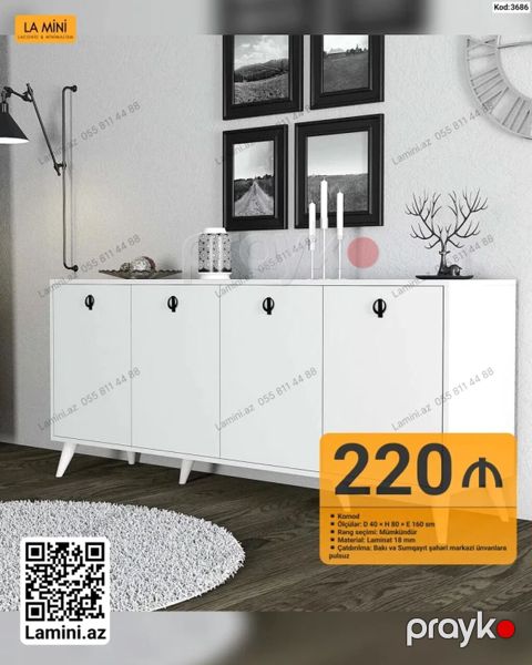 La Mini – Komod (Kod: 3686) - Model: Minimalist dizaynlı 4 qapılı — Bakı