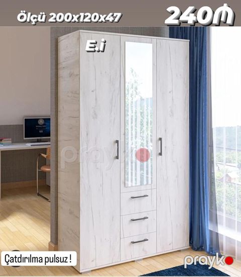 Yeni, 3 qapılı, Güzgülü, Ağ, Açılan, Düz dolab — Bakı