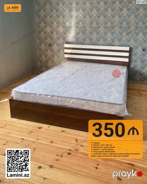 Çarpayı – Kod: 4409 - Ölçü: 160 200 sm - Mexanizm: Açılan, bazalı — Bakı