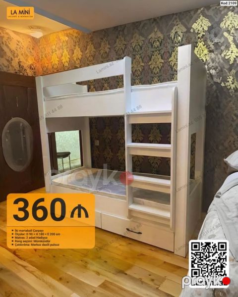 İki mərtəbəli çarpayı – Kod: 2109 - Model: La Mini - Ölçülər — Bakı