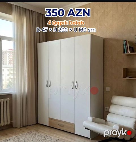 4 qapılı paltar dolabı - Ölçülər: Dərinlik 47 sm Hündürlük 200 sm — Xırdalan