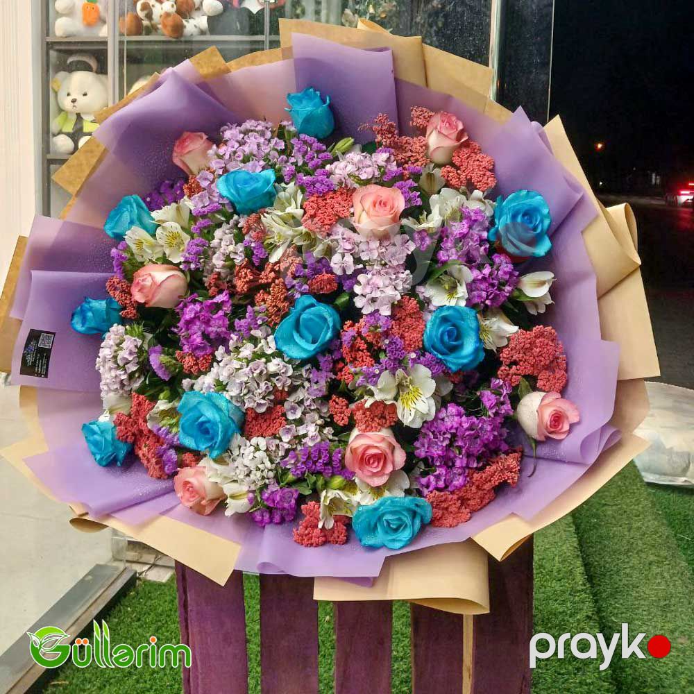 Çoxrəngli Qızılgül və Qarışıq Çiçək Buketi — Bitkilər, Bakı (2)