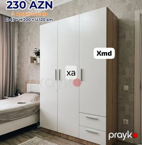 3 qapılı şkaf – 230 AZN Ölçülər: Dərinlik 47 sm Hündürlük 200 sm — Xırdalan