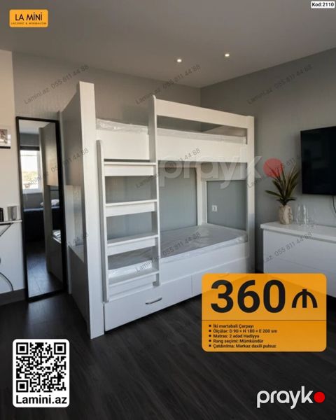 İki mərtəbəli çarpayı – kod: 2110 Xüsusiyyətlər: - Ölçülər: D 90 x H — Bakı