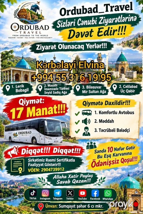 Ordubad Travel – Cənub Ziyarət Turu Ziyarət olunacaq məkanlar — Bakı