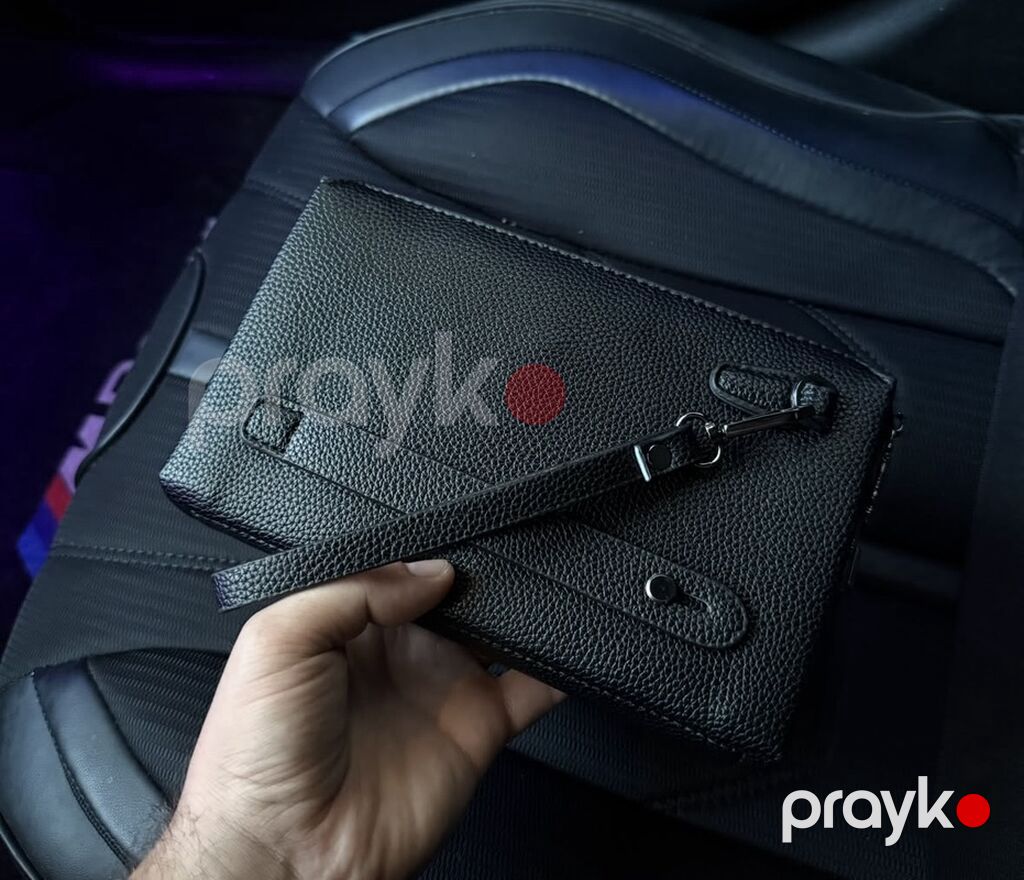 Məhsul: Qara dəri kişi əl çantası (clutch) - Material: Teksturalı — Çantalar, çamadanlar, cüzdanlar, Bakı (3)