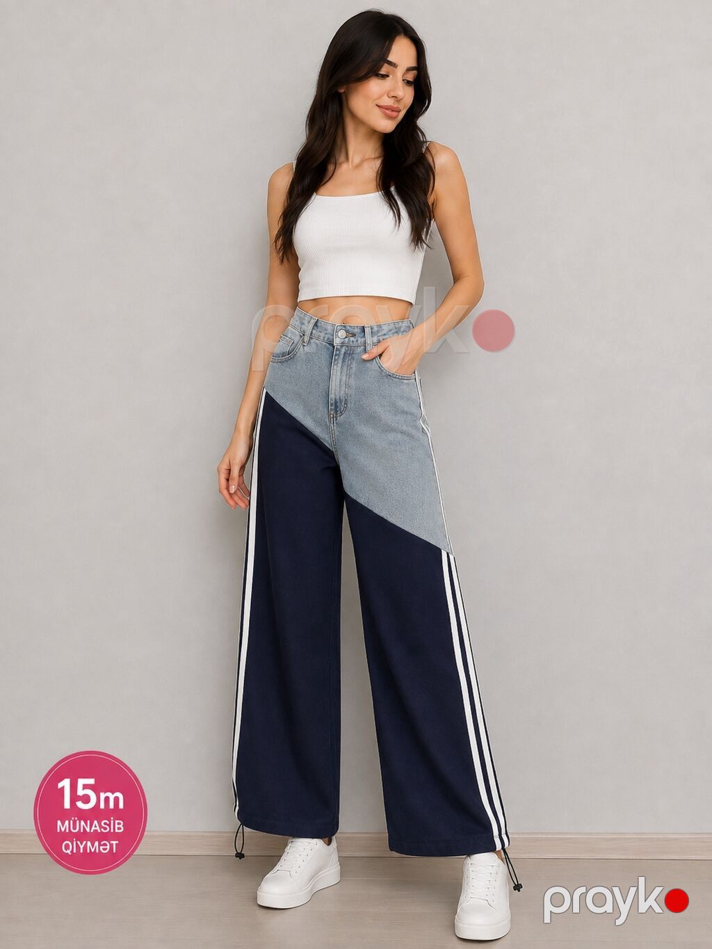 Geniş kəsimli qadın şalvarları – 15m 1) Džins kargo model - Material — Jinslər, Bakı (2)