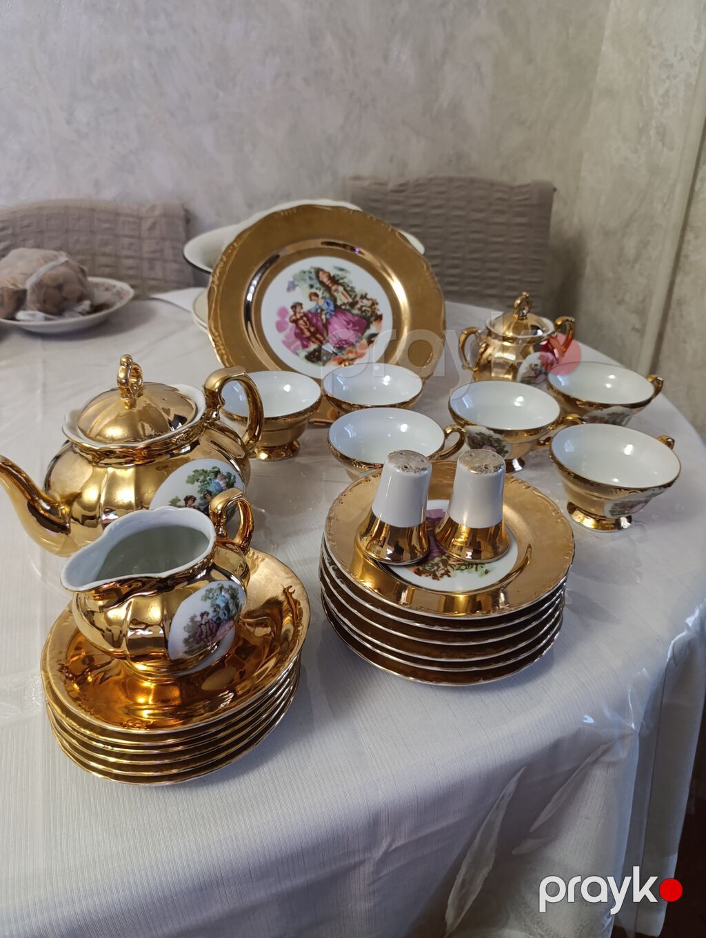 Çay dəsti, rəng - Qızılı, Farfor, Yaponiya — Süfrə qabı, Bakı (2)