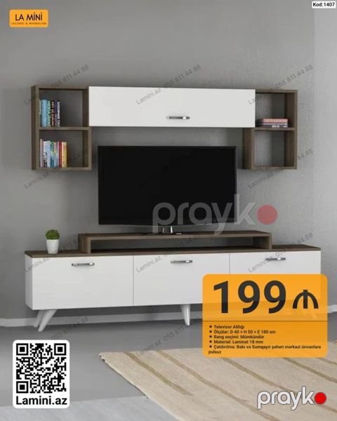 TV stendi və asma rəf komplekti — Kod: 1407 Ölçü: Dərinlik 40 sm x — Bakı