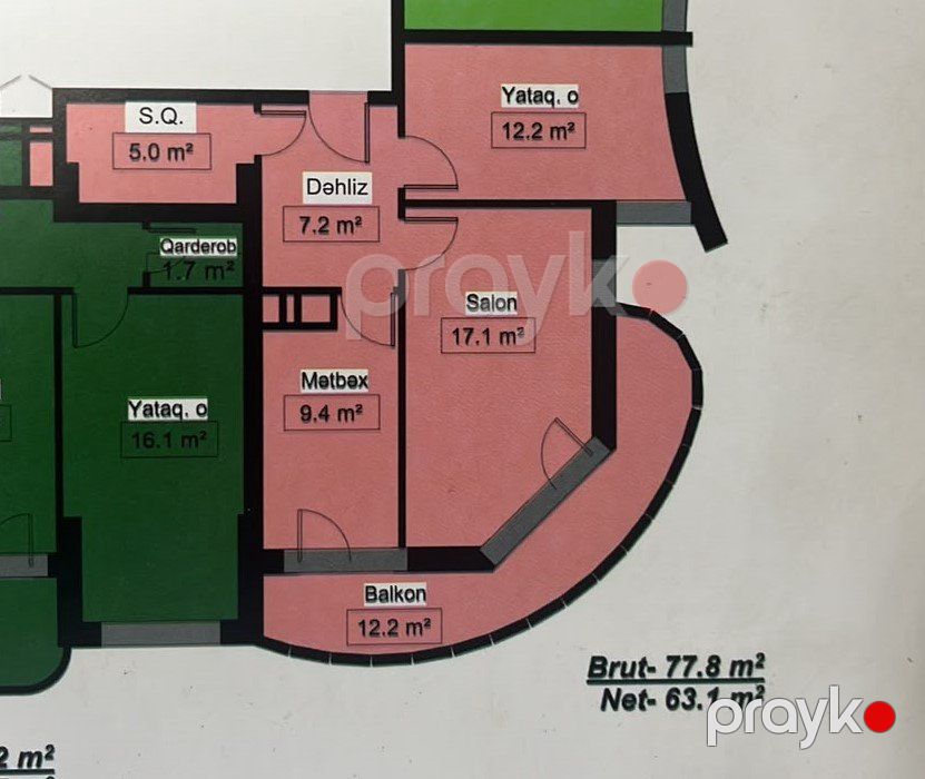 2 otaqlı mənzil, 78 m², Lökbatan qəs. ,Diamanti Residence, Bakı — Mənzil (8)