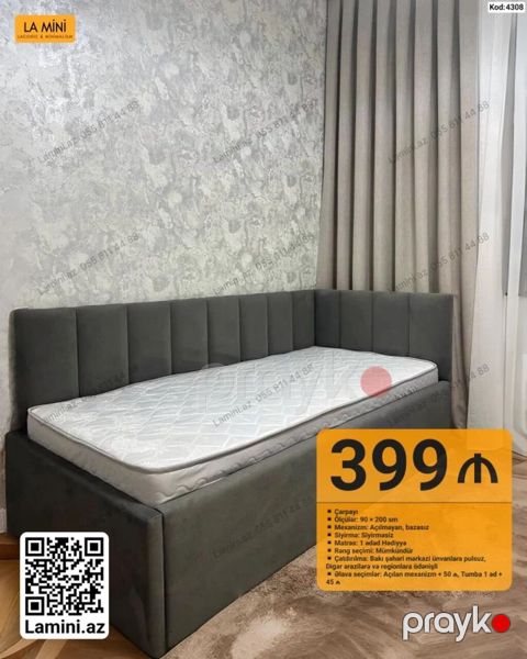 Kod: 4308 Çarpayı - Ölçülər: 90 200 sm - Mexanizm: Açılmayan — Bakı