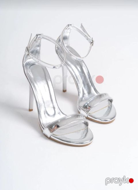 Gümüşü rəngli qadın yüksək dabanlı sandal - Model: incə stilettolu — Bakı