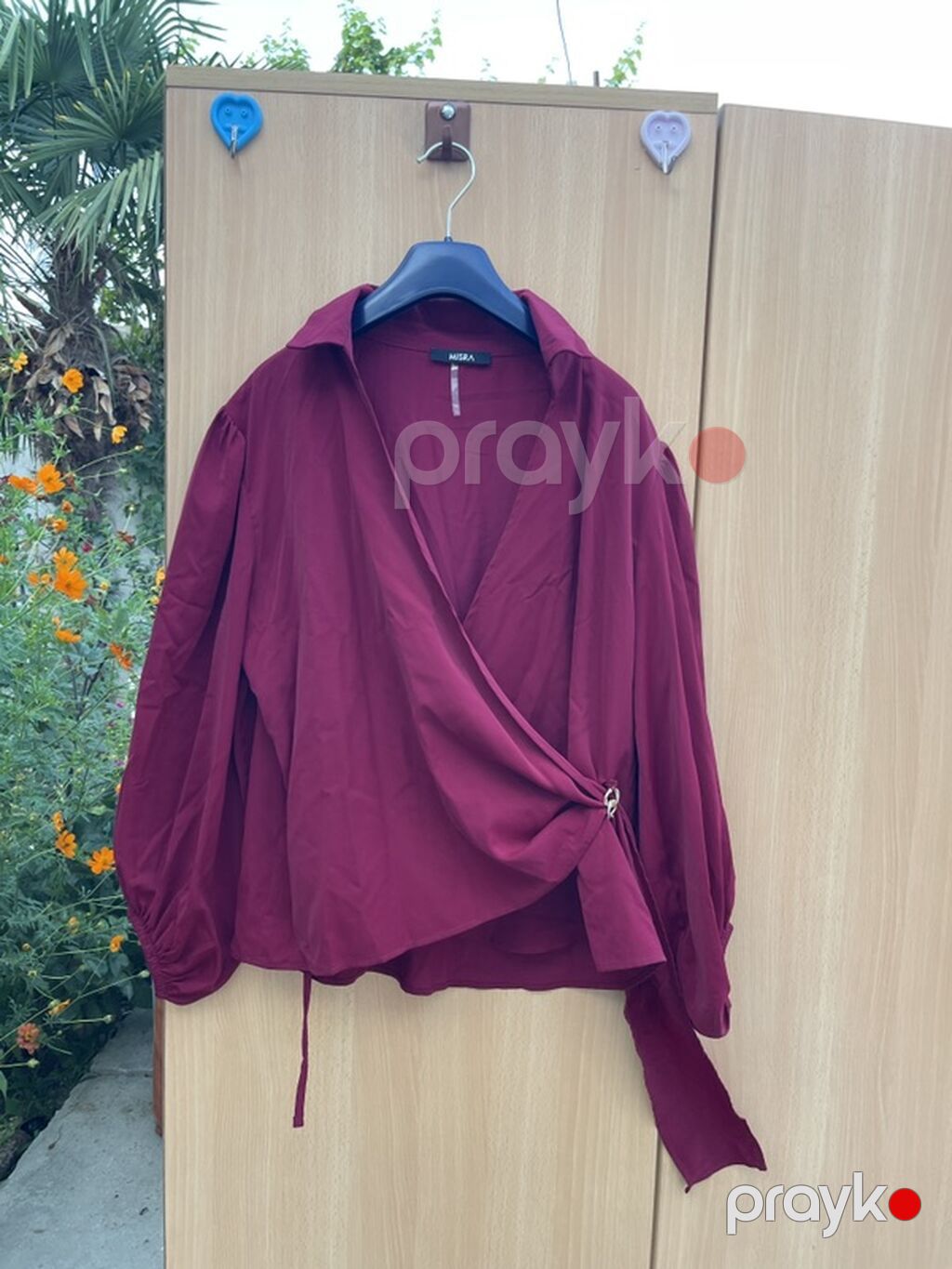 Misra qadın bluzu – bordo rəngdə, kəsişən (wrap) model. - Yumuşaq — Köynək, Bakı (2)