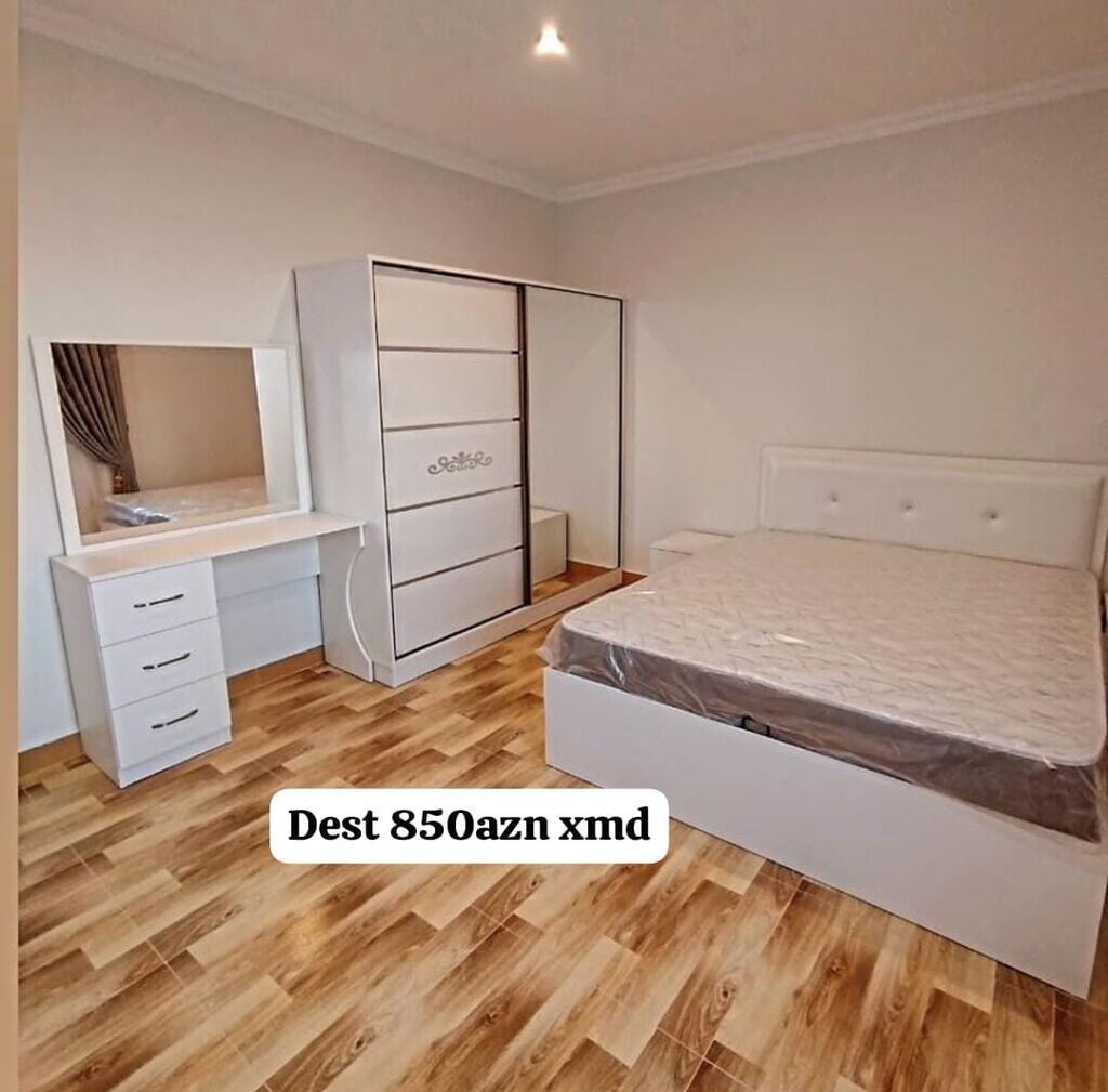 Ağ rəngli yataq otağı dəsti Tərkibi: - 2 çekmecəli tumbalı, yumşaq — Yataq otağı mobilya dəstləri, Mehdiabad