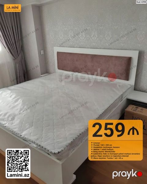 Çarpayı – Kod: 4398 - Ölçü: 160 x 200 sm - Mexanizm: Açılmayan — Bakı