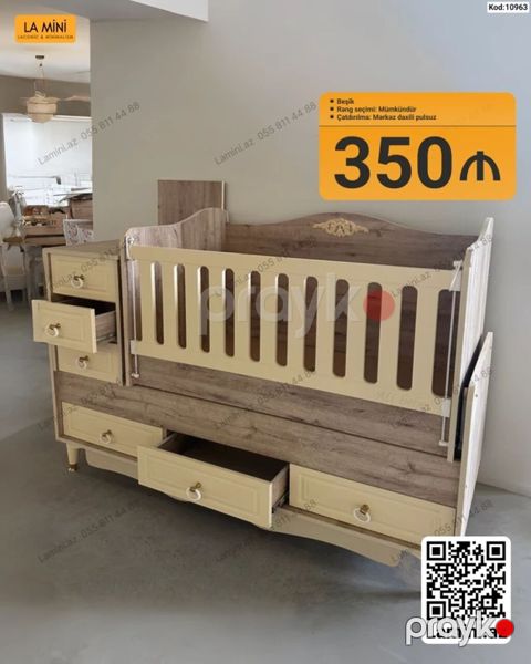 Beşik – funksional uşaq çarpayısı - Material: ağac teksturalı laminat — Bakı
