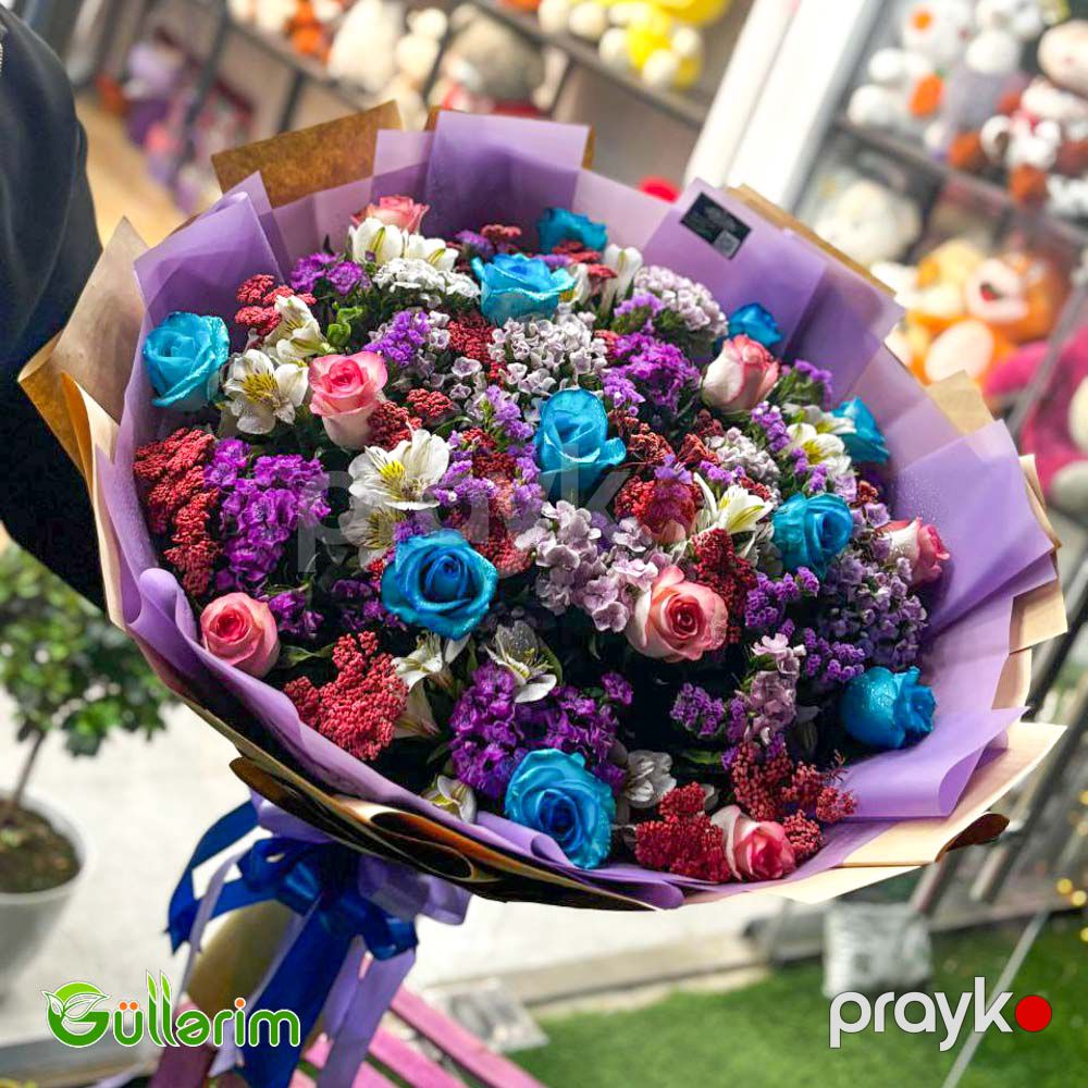 Çoxrəngli Qızılgül və Qarışıq Çiçək Buketi — Bitkilər, Bakı (3)