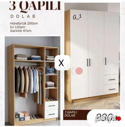 3 qapılı dolab Ölçülər: - Hündürlük: 200 sm - En: 120 sm - Dərinlik — Bakı