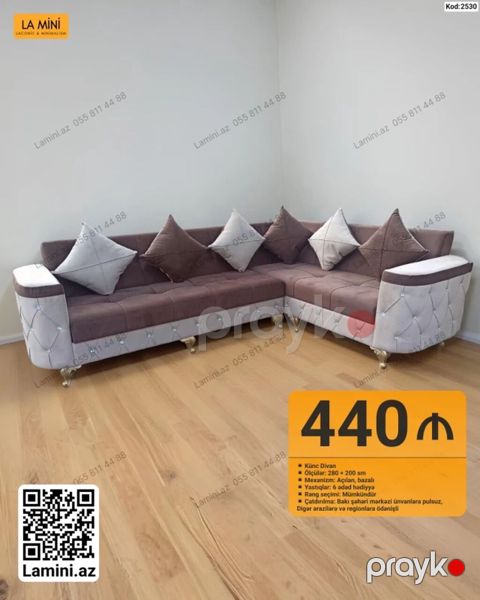 Künc Divan – Kod: 2530 - Ölçülər: 280 200 sm - Mexanizm: Açılan — Bakı