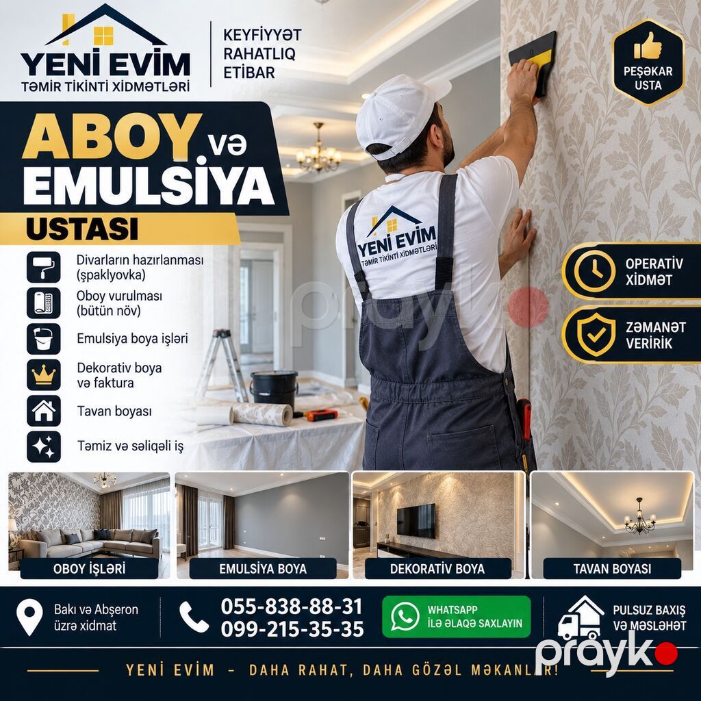 Yeni Evim – Aboy, Santexnik, Elektrik Ustası Xidmətləri — Təmir xidmətləri, Bakı (6)