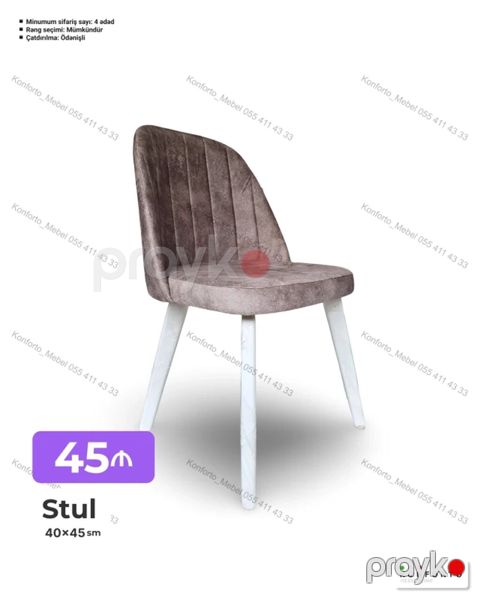 Stul – 40×45 sm - Yumşaq parça üzlüyə malik, dikey tikişli arxa — Bakı