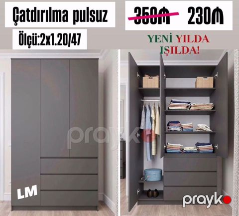 Üç qapılı dolablar təmiz laminatla Qiymət 230₼ Ölçü 2 x 1.20 x — Bakı
