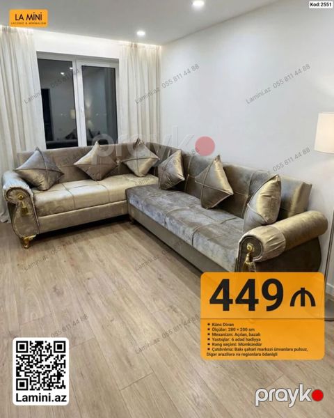 Künc Divan – La Mini (Kod: 2551) - Ölçülər: 280 200 sm - Mexanizm — Bakı