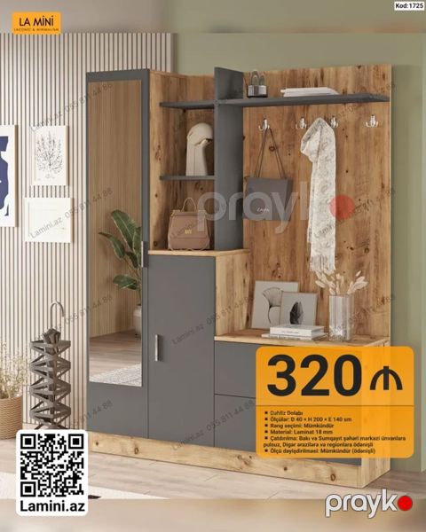 Dəhliz dolabı – Kod: 1725 - Ölçülər: D 40 H 200 E 140 sm — Bakı