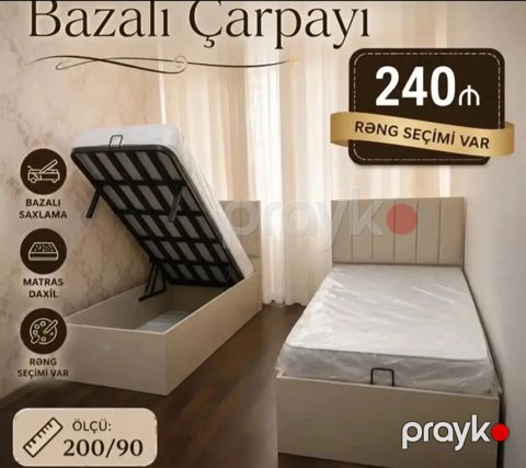 Bazalı çarpayı – praktik və rahat model. - Ölçü: 200×90 sm - Bazalı — Xırdalan