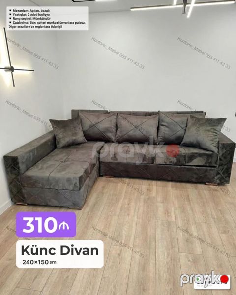 Künc divan – 240×150 sm - Mexanizm: Açılan, bazalı (yatacaq — Bakı