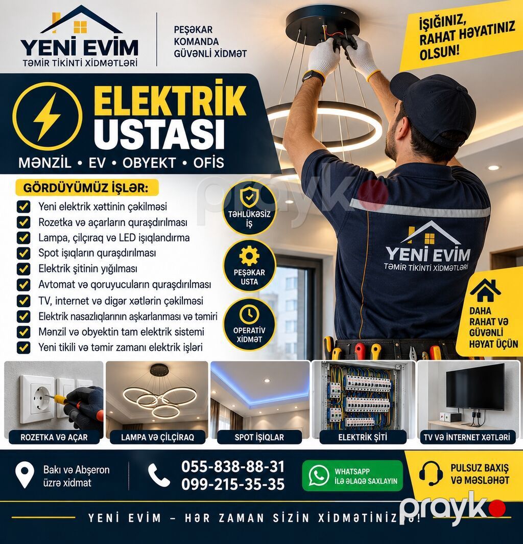 Yeni Evim – Aboy, Santexnik, Elektrik Ustası Xidmətləri — Təmir xidmətləri, Bakı (4)