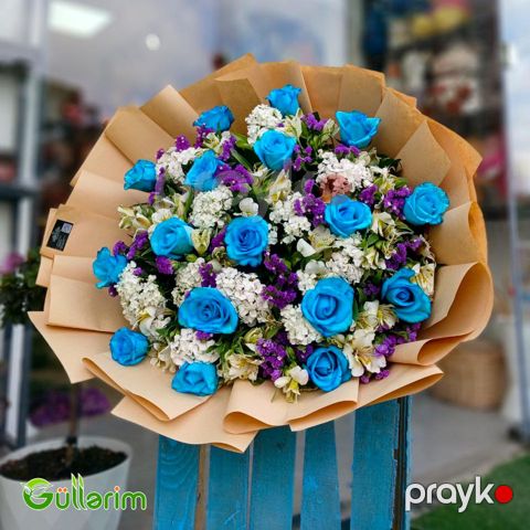 Mavi Qızılgül və Alstromeriya Qarışıq Buket — Bakı
