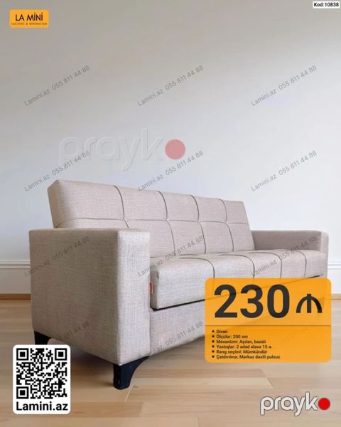 Divan – La Mini Ölçü: 200 sm Mexanizm: Açılan, bazalı (yataq — Bakı
