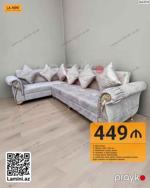 Künc divan – LA Mını Ölçü: 280 200 sm Mexanizm: açılan — Bakı