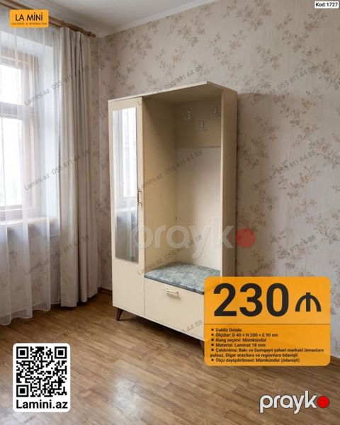 Dəhliz Dolabı – Kod: 1727 - Ölçülər: D 40 H 200 E 90 sm — Bakı