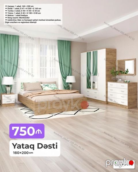 Yataq Dəsti – 160×200 sm Tərkib və ölçülər: - Çarpayı: 1 ədəd — Bakı