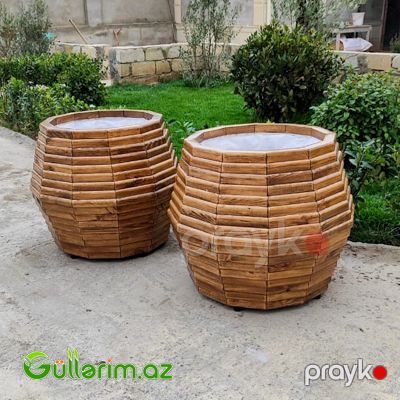 Taxta dibçək (Əl işi) 02 — Bağ dekorasiyası, Bakı (2)