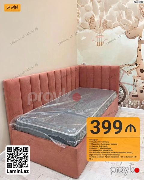 Uşaq/yeniyetmə otağı üçün künc başlıqlı çarpayı - Ölçü: 90 200 sm — Bakı