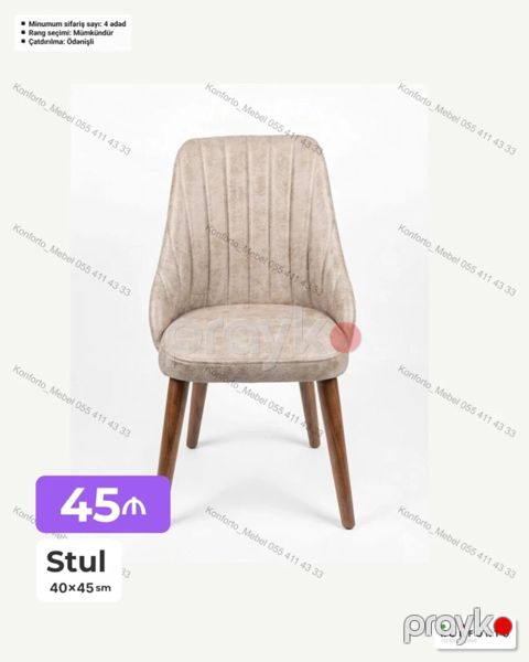 Stul – 40×45 sm - Yumşaq qaplamalı, vertikal tikiş detallı oturacaq — Bakı
