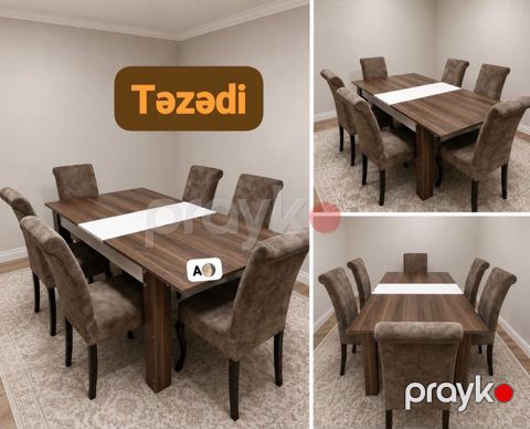 Qonaq otağı üçün, Yeni, Açılan, Dördbucaq masa, 6 stul — Bakı