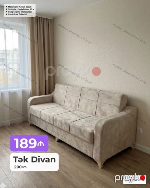 Məhsul: Tək divan – 200 sm - Mexanizm: Açılan, bazalı (yataq — Bakı