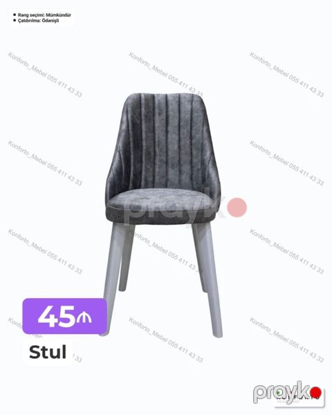 Stul – müasir dizayn - Yumşaq, toxumalı parça üzlük (boz rəngdə — Bakı